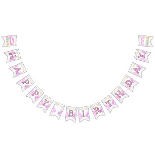 Pastel Roze Meisje Feestelijke Verjaardagsfeest Vlaggetjes