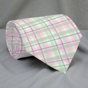 Pastel Roze Mintgroene Geruite Schotse Ruit Lente Stropdas