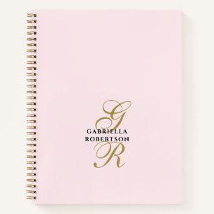 Pastel Roze Monogram Goud Zwart Minimalistisch Sti Notitieboek