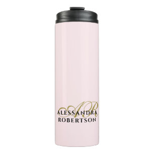 Pastel Roze Monogram Goud Zwart Minimalistisch Sti Thermosbeker