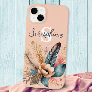 Pastel Roze Mooie Bloemige Elegante Monogram Case-Mate iPhone 14 Plus Hoesje