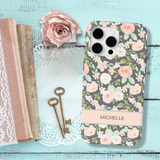 Pastel Roze & Munt Bloemen Chic Met Naam iPhone 15 Pro Max Hoesje
