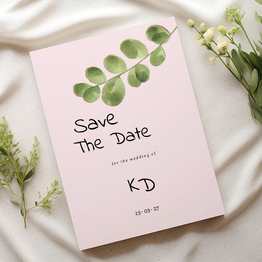 Pastel roze munt eucalyptus blad Save The Date Kaart