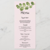 Pastel roze munt goud eucalyptus blad Bruiloft Men Programma (Voorkant)