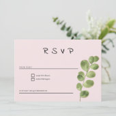 Pastel roze munt goud eucalyptus blad RSVP Kaart (Staand voorkant)