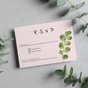 Pastel roze munt goud eucalyptus blad RSVP Kaart