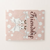 Pastel Roze off-White Ribbon Cute Twin Bunny Kinde Legpuzzel (Horizontaal)