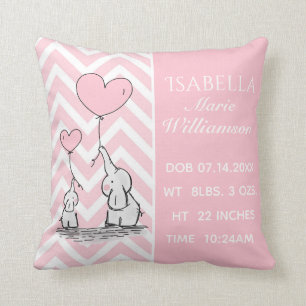 Pastel roze olifant gepersonaliseerde baby meisje kussen