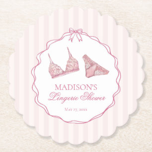 Pastel Roze Ondergoed Bruidsdouche Kant Bacheloret Kartonnen Onderzetters