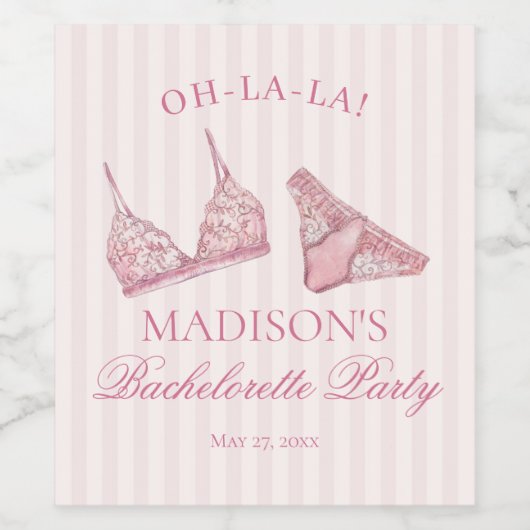 Pastel Roze Ondergoed Douche Bruidsfeestje Jongere Wijn Etiket (Enkel label)