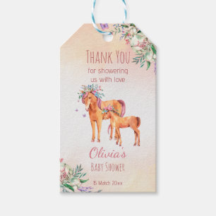 Pastel roze paardenmoeder en foelaal floreel baby  cadeaulabel