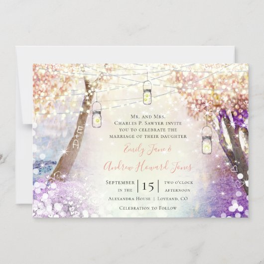 Pastel Roze Paars Blauw Groen Sprookjeshuwelijk Magnetische Uitnodiging (Voorkant)