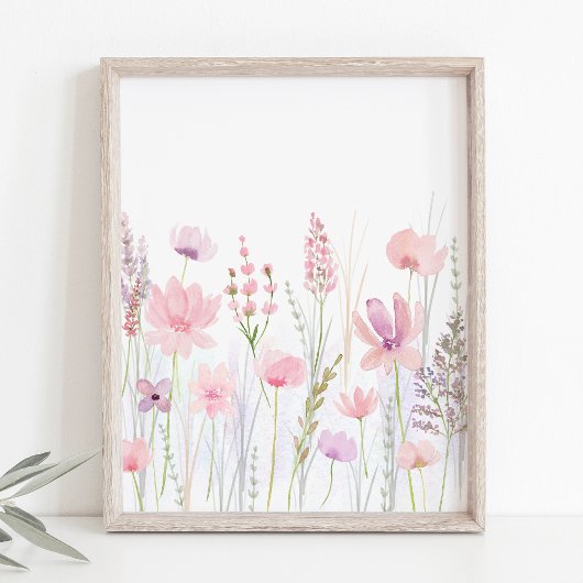 Pastel Roze Paarse Meadow Wildflowers Nursery Muurkunst Sets