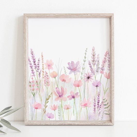 Pastel Roze Paarse Meadow Wildflowers Nursery Muurkunst Sets