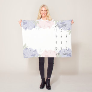 Pastel Roze & Paarse pioenen Floral Baby Milestone Fleece Deken