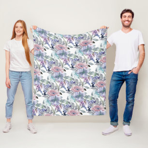 Pastel Roze Paarse Stof Blauwe Bloemen Fleece Deken