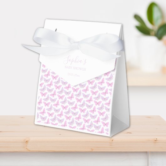 Pastel Roze Paarse Vlinder Script Baby shower Bedankdoosjes