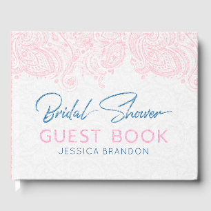 Pastel roze paisley lace en moderne typografie gastenboek