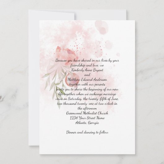 Pastel Roze Pioen Waterverf Wash Bruiloft Kaart (Voorkant)