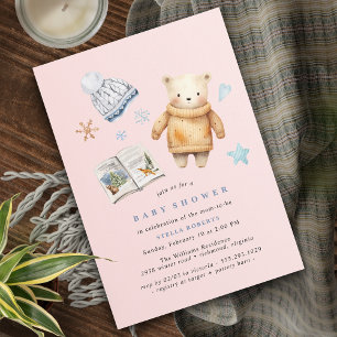 Pastel Roze   Polar Beer Winter Meisje Baby shower Kaart