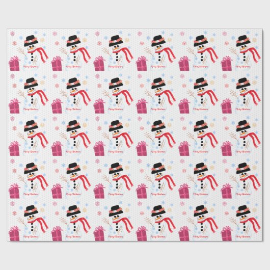 Pastel Roze Polka Dot met Snowman Design Cadeaupapier (Vlak)