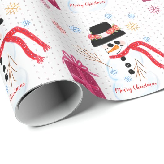Pastel Roze Polka Dot met Snowman Design Cadeaupapier (Rol Hoek)