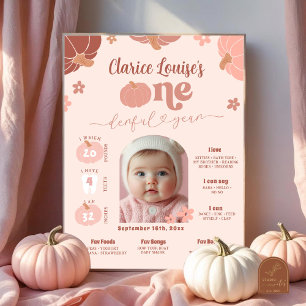 Pastel Roze Pompoen 1e Verjaardag Foto Mijlpaal Poster