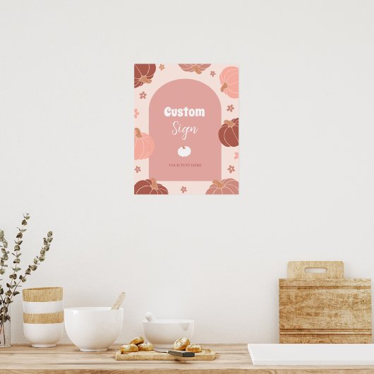 Pastel Roze Pompoen Eerste Verjaardag Custom Sign Poster (Keuken)