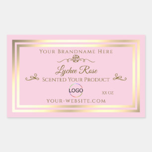 Pastel Roze Product Label met Goud Lijst en Logo