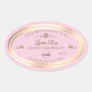Pastel Roze Product Label met Goud Lijst en Logo