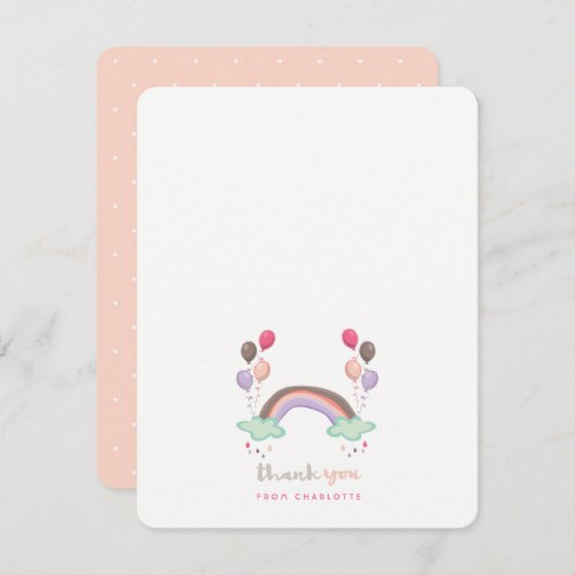 Pastel roze regenboog en ballonnen meisje Baby sho Bedankkaart (Voorkant / Achterkant)