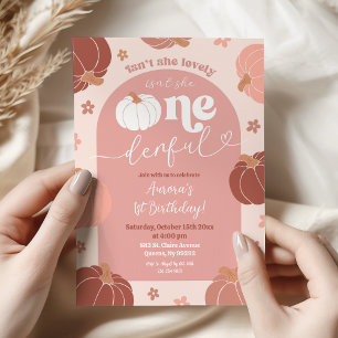 Pastel Roze Retro Pompoen Eerste Verjaardag Kaart