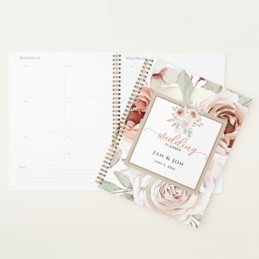Pastel Roze Romantisch Roos Bewerkbare Wedding Pla Planner (Display)