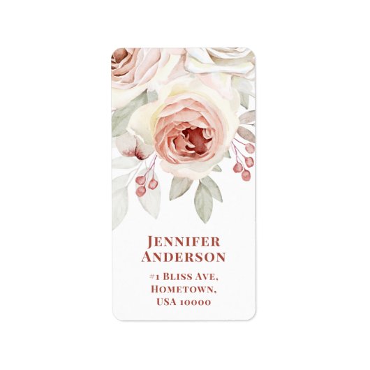 Pastel roze romantisch Roos op witte bruiloft Etiket (Voorkant)