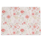 Pastel Roze Rood Witte Bloemen Patroon Groot Cadeauzakje (Voorkant)