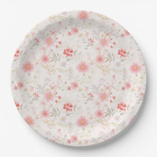 Pastel Roze Rood Witte Bloemen Patroon Papieren Bordje