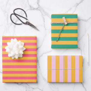 Pastel Roze, Roos, Jade en Sunglow Yellow Stripes Inpakpapier Vel