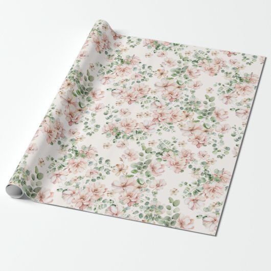 Pastel Roze Roze Bruidsbloemen Cadeaupapier (Uitgerold)