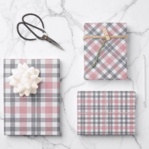 Pastel Roze Roze Grijs Wit Plaid Patroon Inpakpapier Vel