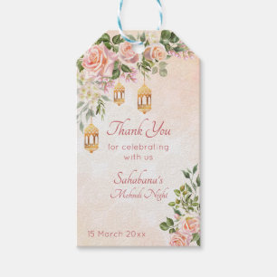 Pastel roze roze rozen met Marokkaanse lantaarns Cadeaulabel