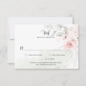 Pastel Roze Rozen Bleekgroene Bladeren Bloemige RS RSVP Kaartje (Voorkant)
