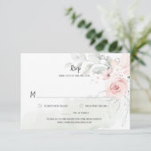 Pastel Roze Rozen Bleekgroene Bladeren Bloemige RS RSVP Kaartje (Staand voorkant)