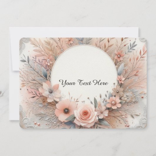 Pastel roze rozen en delicate kant details kaart (Voorkant)