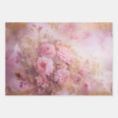  pastel roze rozen met gouden accenten inpakpapier vel (Voorkant 2)