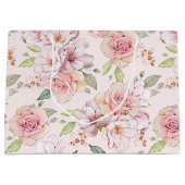 Pastel roze rozen patroon groot cadeauzakje (Voorkant)