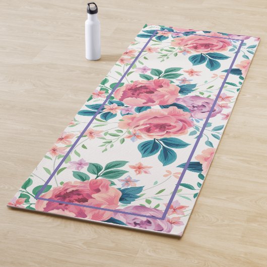 Pastel roze rozen patroon yoga mat (In situ)