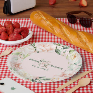 Pastel roze rozen waterverven met spuw papieren bordje