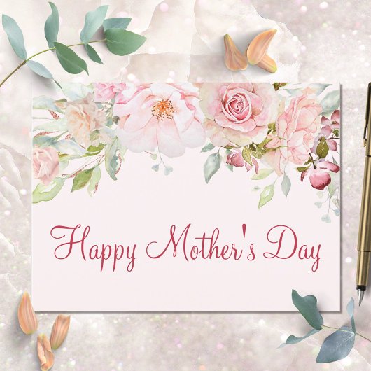 Pastel Roze Rozenbloem Bloemen Happy Moederdag Briefkaart