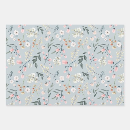 Pastel Roze & Sage Wildflower Waterverf Inpakpapier Vel (Voorkant 2)