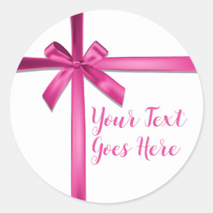 Pastel Roze Satijn Lint Boog Verjaardagsfeest Ronde Sticker